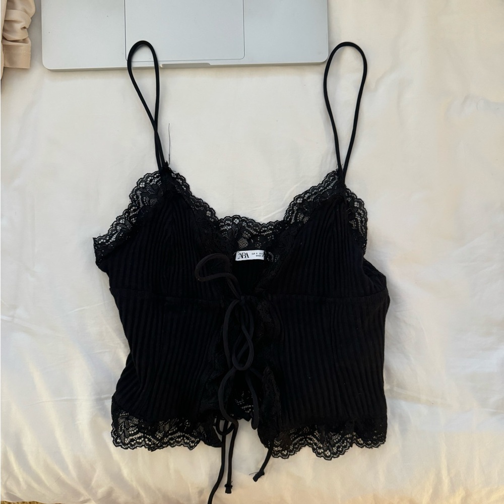 Zara Black Lace Tie Up Tank Top